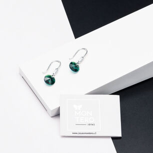 Aros Punto De Luz Circon Plata 925 Y Cristal Genuino Emerald Shimmer