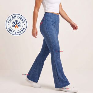Calza Pantal&oacute;n Polar Con Chiporro Palazzo Mujer Elasticada T&eacute;rmica Azul Jeans