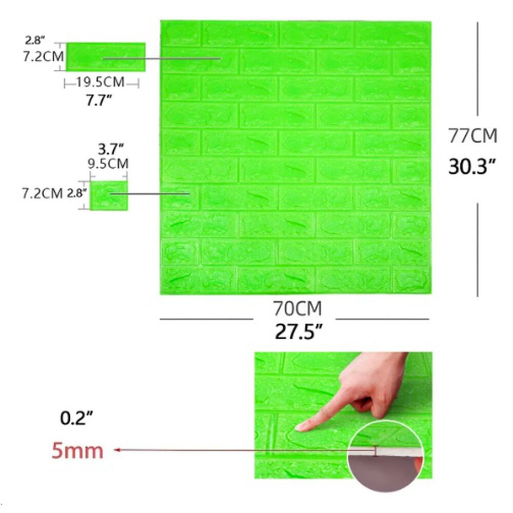 Pack 10 Lamina Papel Mural Autoadhesivo 3d Ladrillo Verde image number 2.0