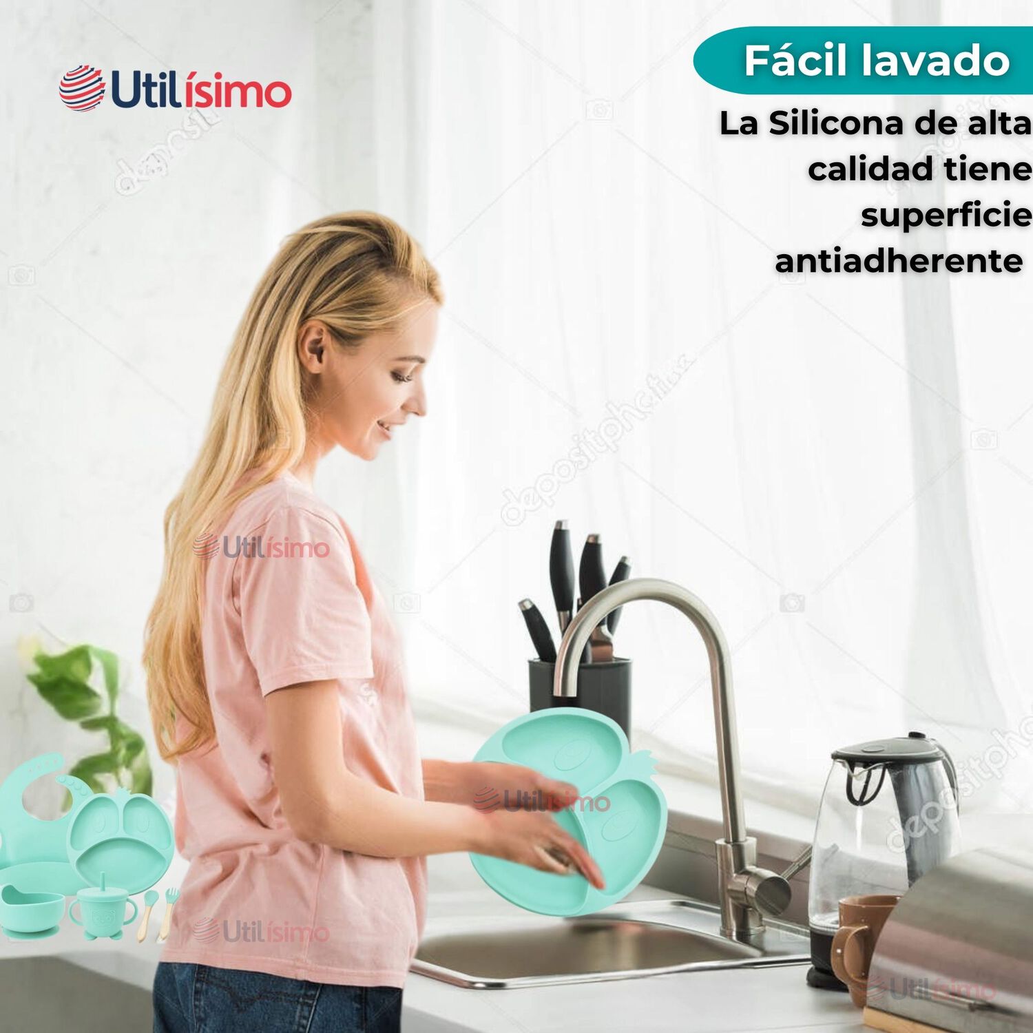 Set De Alimentaci&oacute;n Beb&eacute; Silicona De Formas 6 Piezas Libre Bpa Color Turquesa image number 8.0