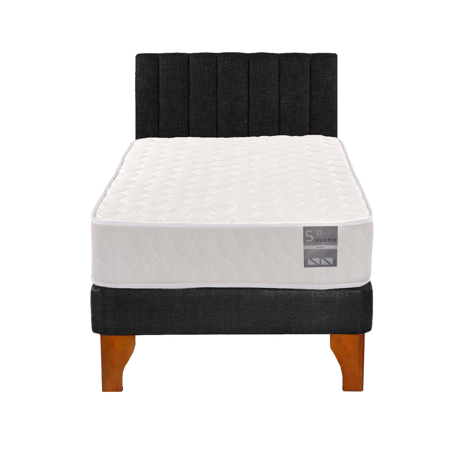Cama Europea 1 Plaza Luna + Respaldo Tubular Madera Negro image number 0.0