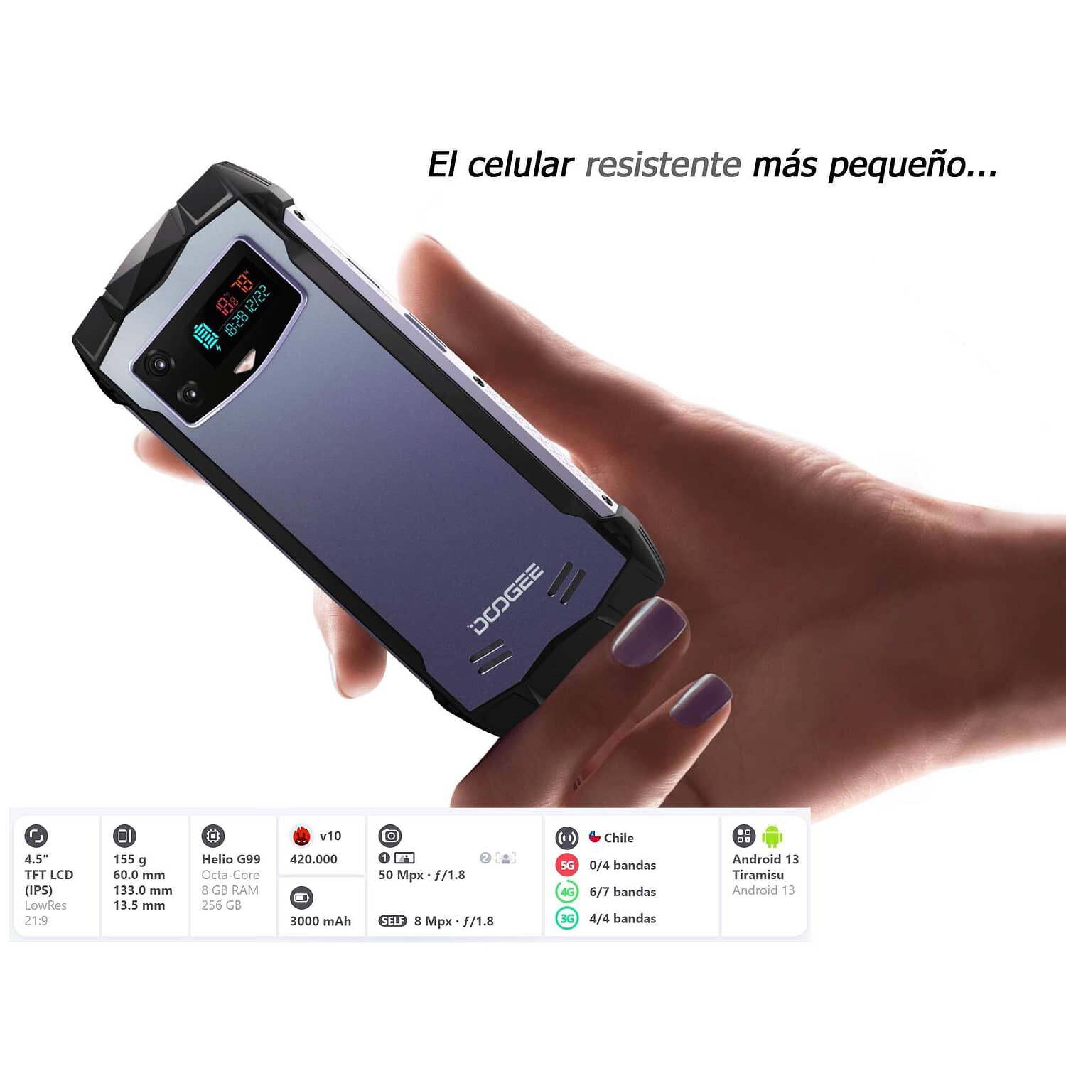 Celular Rugged Doogee Smini Resistente A Golpes, Polvo, Humedad Y Agua / Graba Videos En 2k, Nfc, Pantalla Trasera, Peque&ntilde;o, Radio Fm image number 1.0