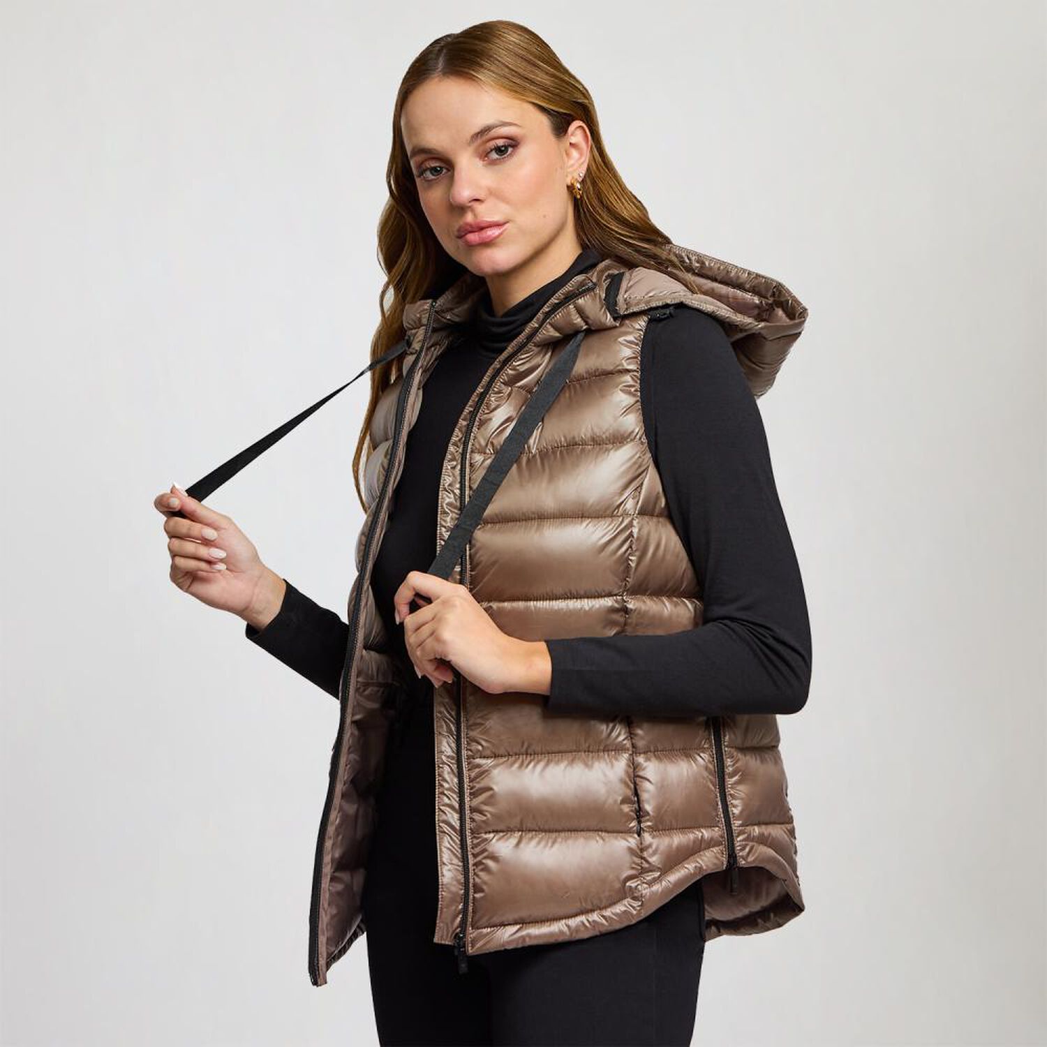 Parka Sin Mangas Brillante Cuello Alto Con Capucha Desmontable Mujer Kimera image number 2.0