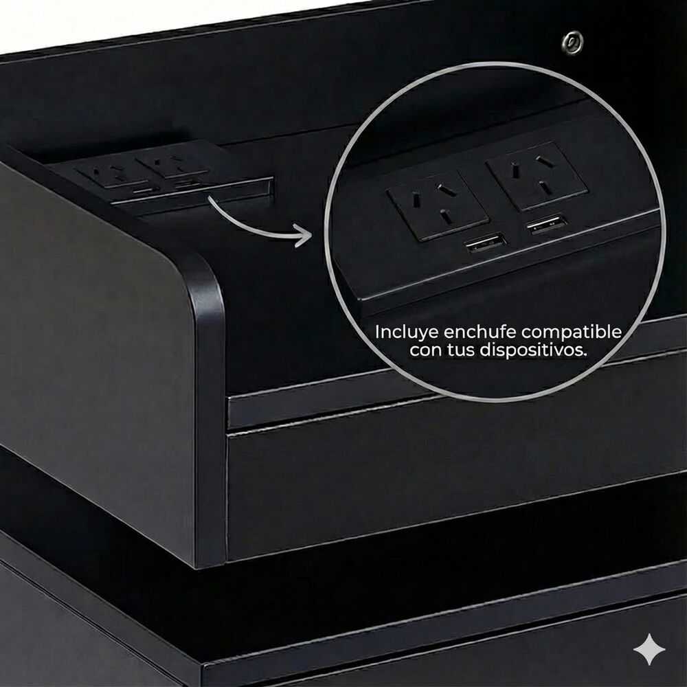Velador Pixel Con Estaci&oacute;n De Carga Integrada (2 Enchufes + 2 Usb) - Negro image number 6.0