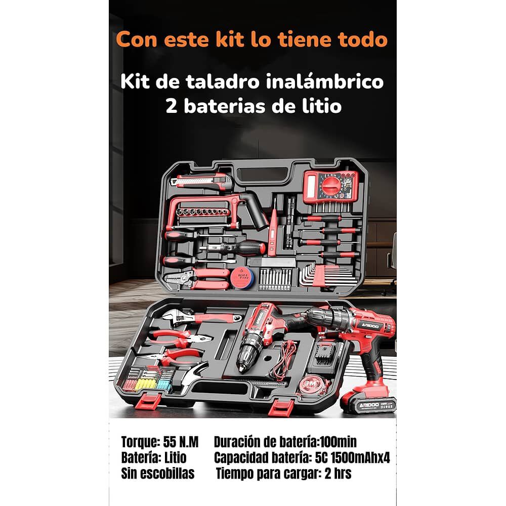 Kit Taladro Inal&aacute;mbrico 2 Bater&iacute;as 16,8v 118 Piezas B01 image number 7.0