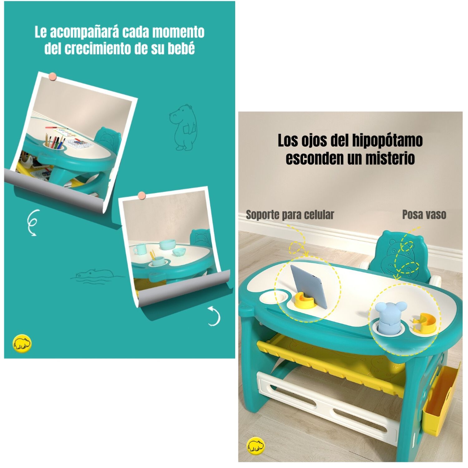 Mesa Con Silla Montessori Para Ni&ntilde;os Hipop&oacute;tamo Lubabycas image number 6.0