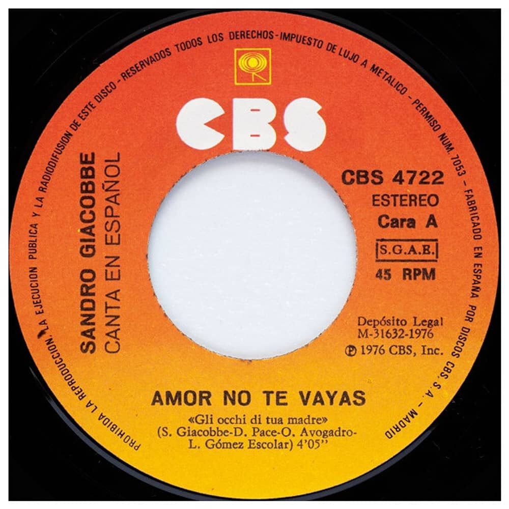 Sandro Giacobbe - Amor No Te Vayas(en Espa&ntilde;ol) | 7" Single Vinilo Usado image number 2.0
