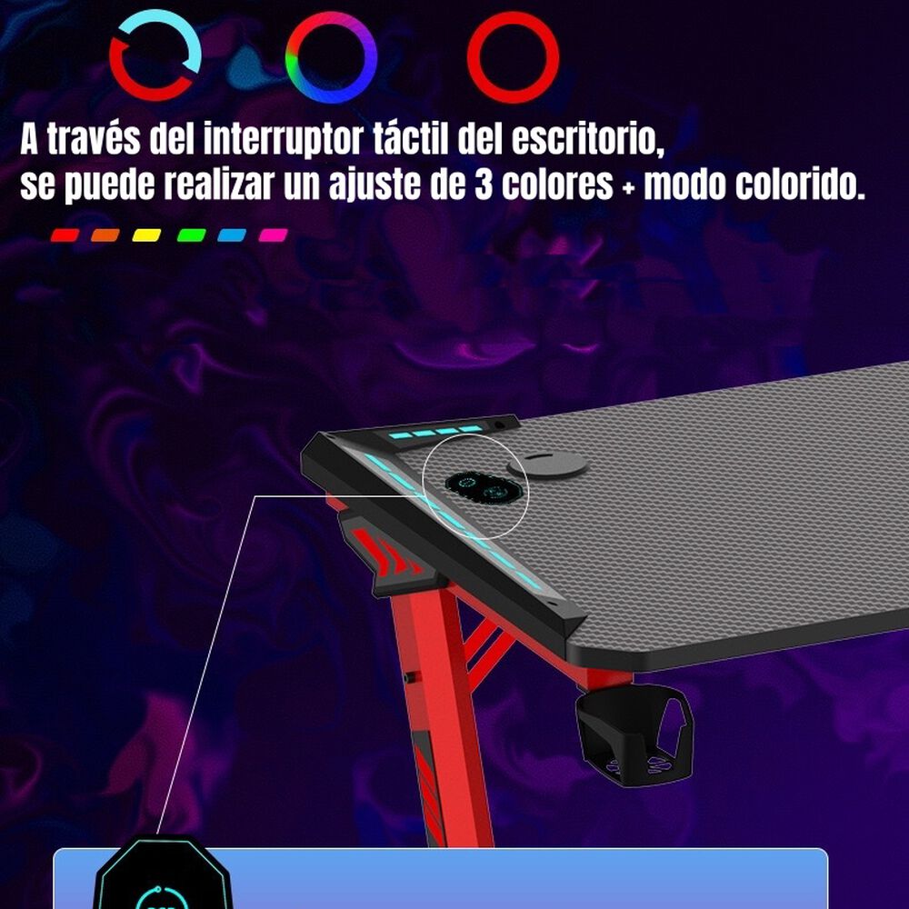 Escritorio Gamer 120x60x73cm Con Luces Negro Lubabycas image number 2.0