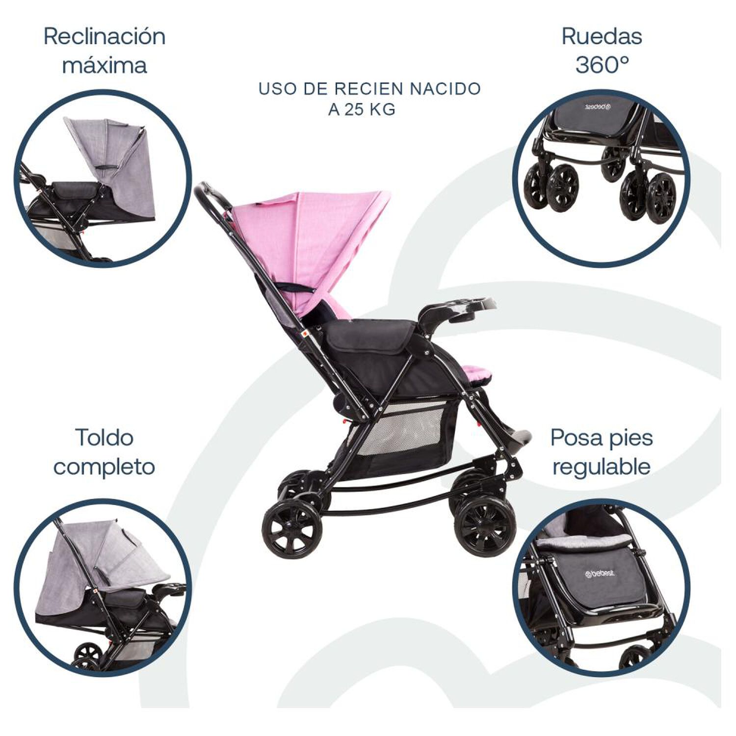 Coche Cuna Paseo Bebesit Balancin Sx Rosado image number 5.0