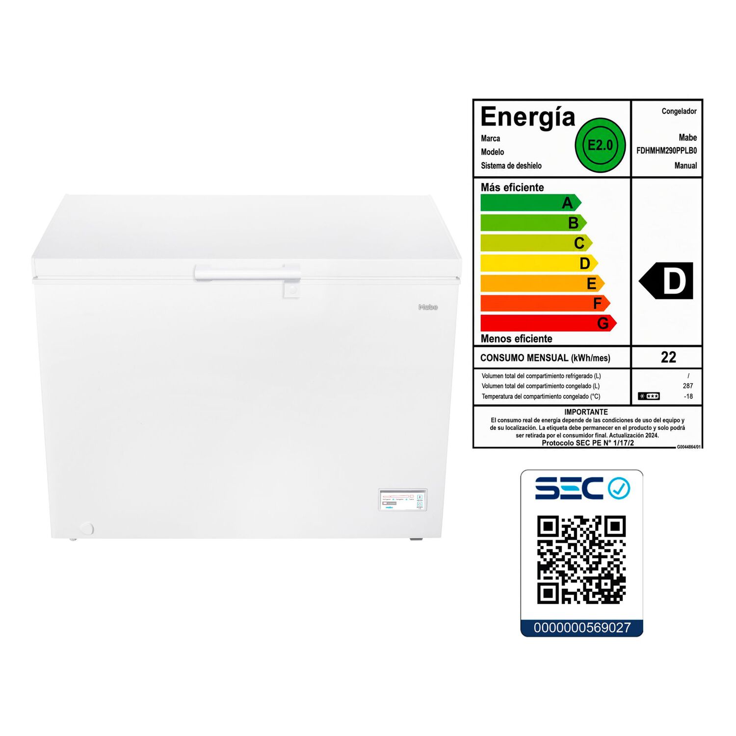 Freezer Horizontal Mabe FDHMHM290PPLB0 / Fr&iacute;o Directo / 287 Litros / D image number 8.0