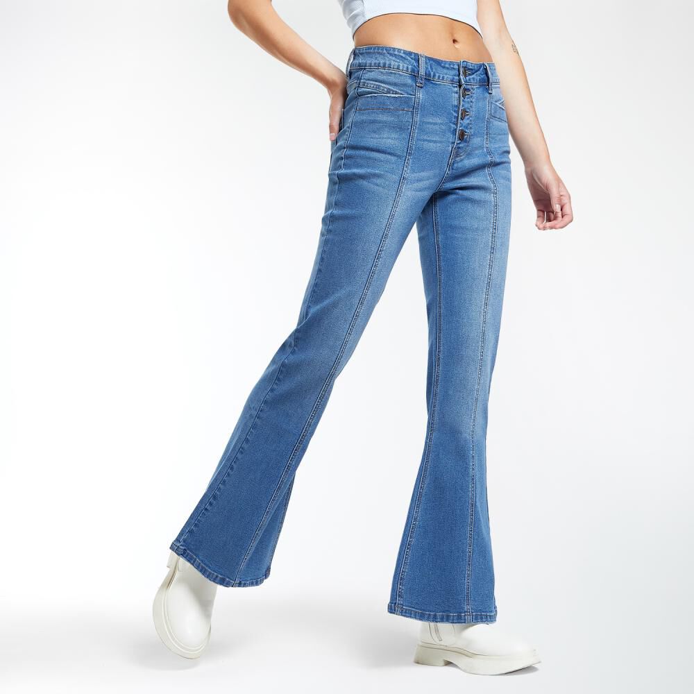 Jeans Botones Frontales Tiro Alto Flare Mujer Freedom image number 2.0