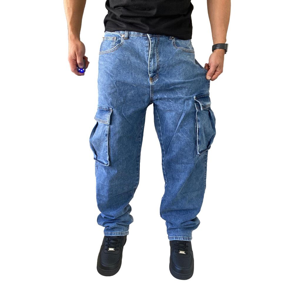 Jeans Diábolo Cargo Relaxed Fit Azul Hombre image number 8.0
