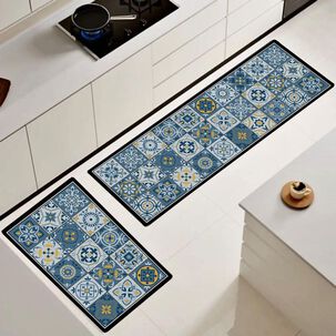 Set De 02 Alfombra De Cocina Impermeable De Cuero Nappa Md01