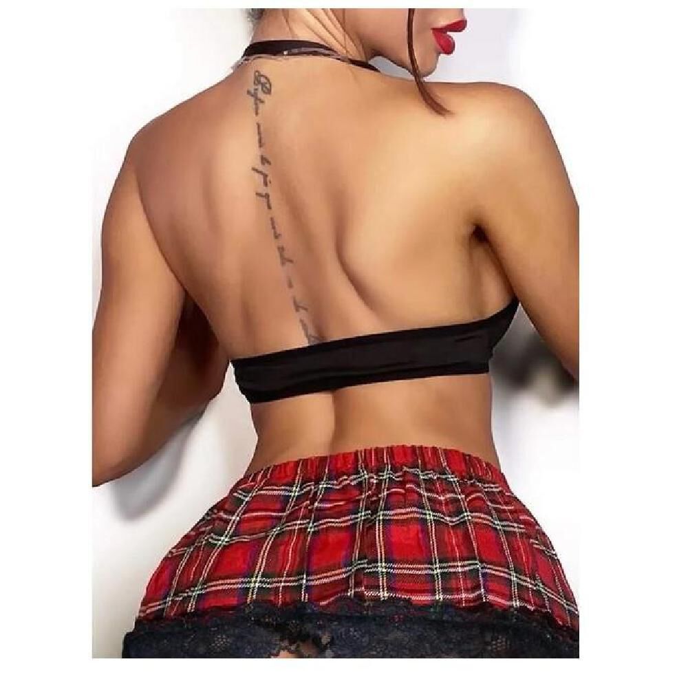 Lenceria Sexy Babydolls Traje De Tartán Con Tanga 2023 image number 4.0