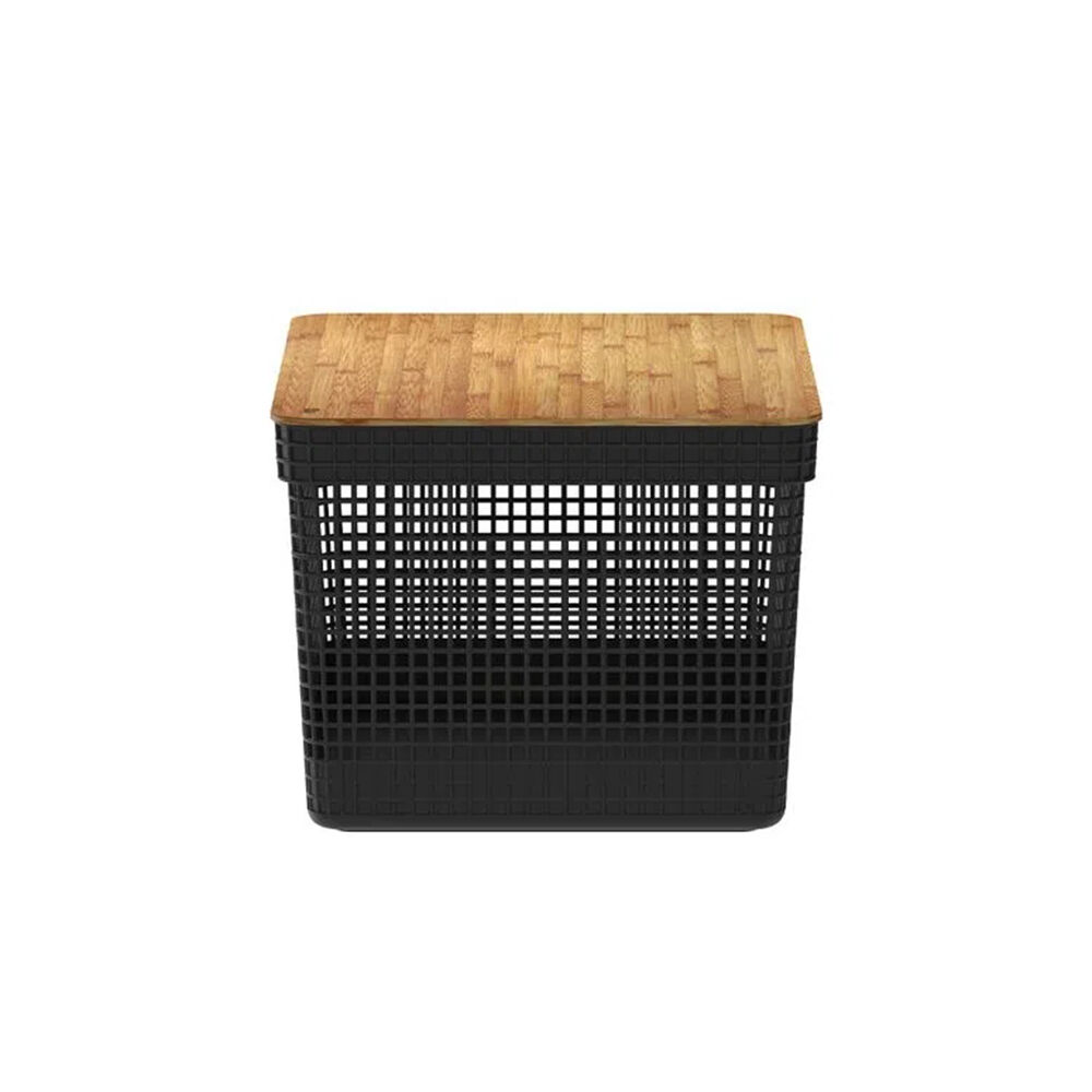 Cesta Organizadora Grid Con Tapa De Bambú 20 L Negro image number 0.0