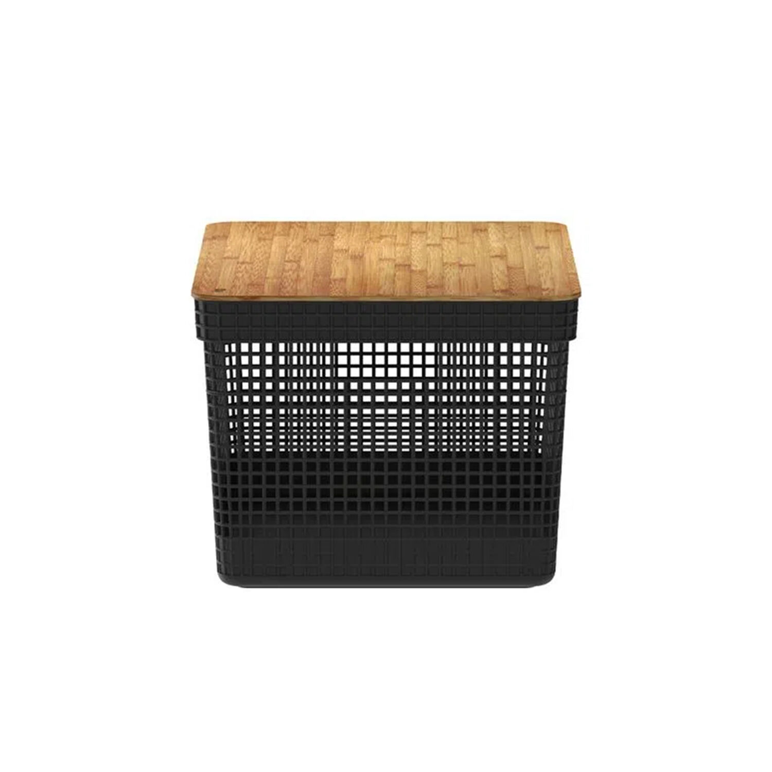 Cesta Organizadora Grid Con Tapa De Bamb&uacute; 20 L Negro image number 0.0