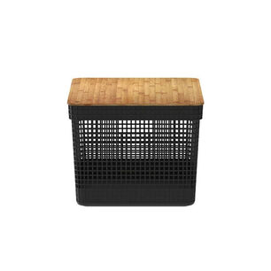 Cesta Organizadora Grid Con Tapa De Bamb&uacute; 20 L Negro