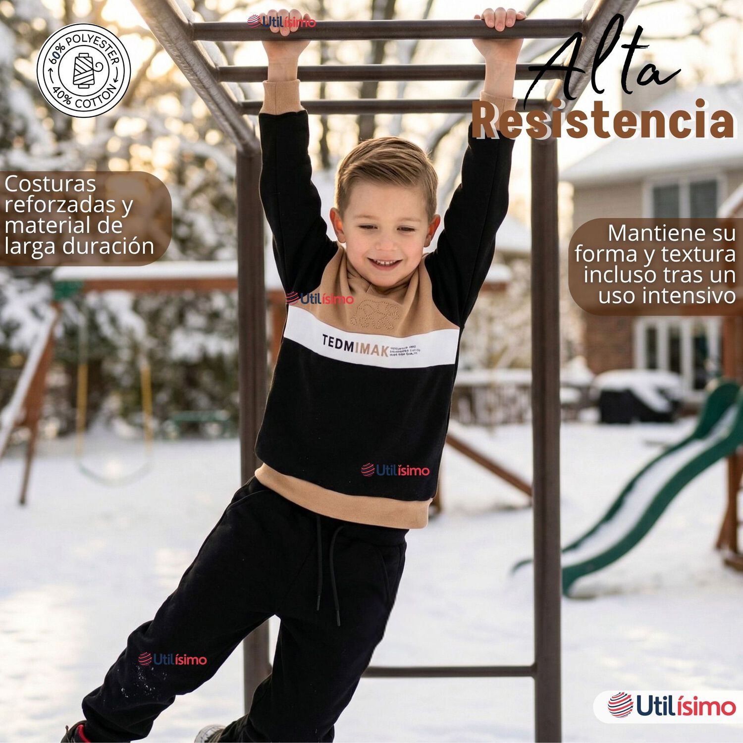 Conjunto 2 Piezas Buzo Pantal&oacute;n Y Poler&oacute;n Con Capucha Negro Ni&ntilde;o image number 9.0