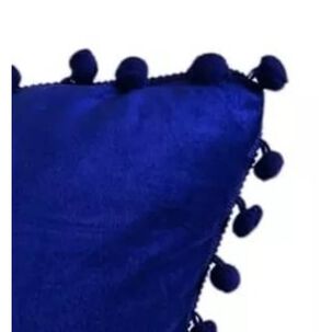 Funda De Cojines Con Pompones. Medida 45x45. Terciopelo. Azul