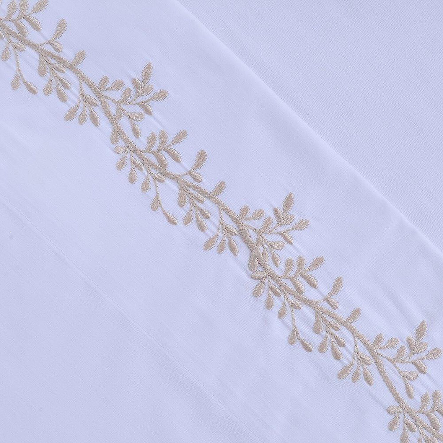 Sabana Bordada 180 Hilos Mashini 2 Plazas Ramas Beige image number 1.0