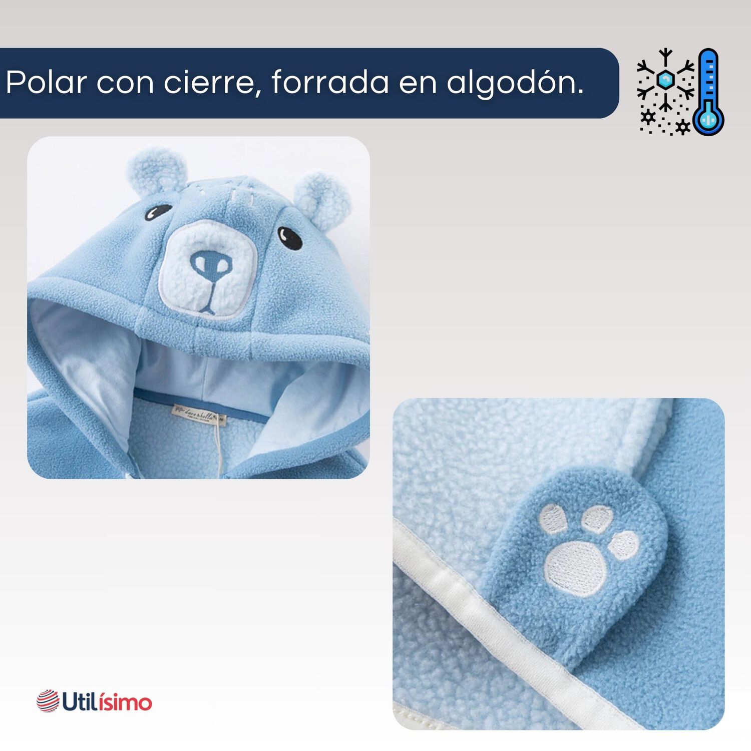 Chaqueta Polar Manga Larga Con Capucha Ni&ntilde;o Y Ni&ntilde;a Azul Oso image number 5.0