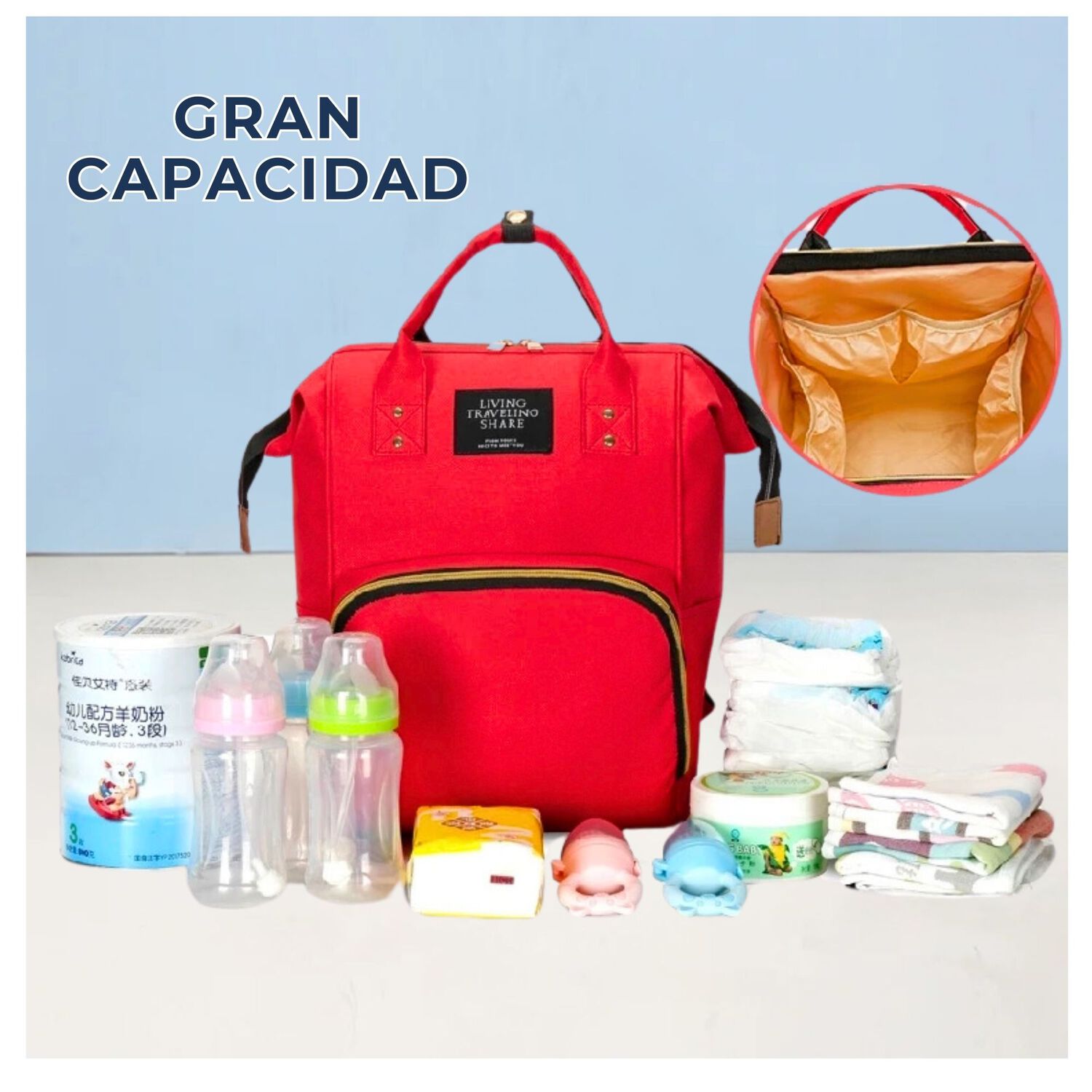Mochila Maternal Bolso Pa&ntilde;alera Nylon Beb&eacute; Dise&ntilde;o Unicolor T&eacute;rmica E Impermeable Dark Red image number 4.0