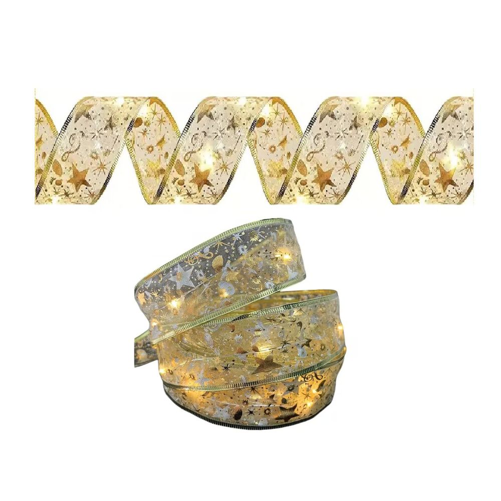 Cinta De Navidad Dorada Solar Con Luces Led Calida 5m image number 2.0
