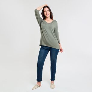 Polera Lisa Dise&ntilde;o Delantero Manga 3/4 Cuello V Mujer Sexy Large
