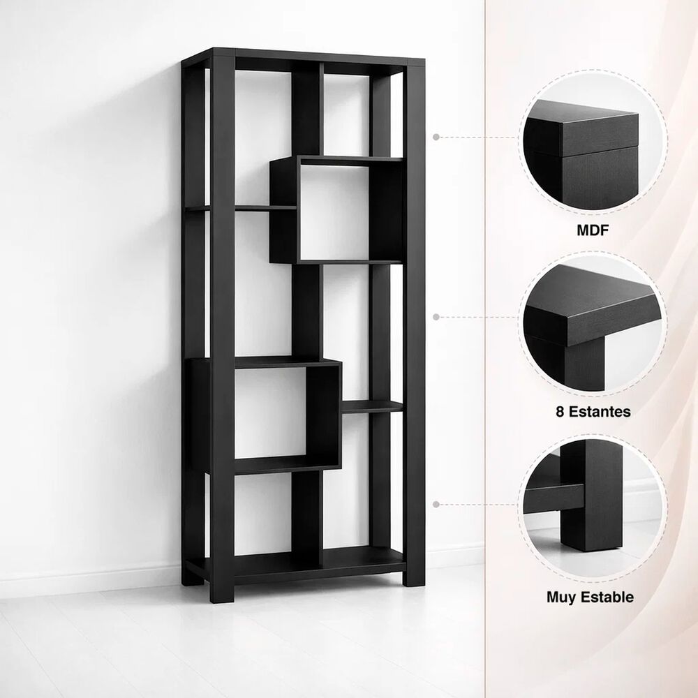 Estanter&iacute;a Prisma Noir Librero Geom&eacute;trico Moderno 39x80x180 - Negro image number 5.0