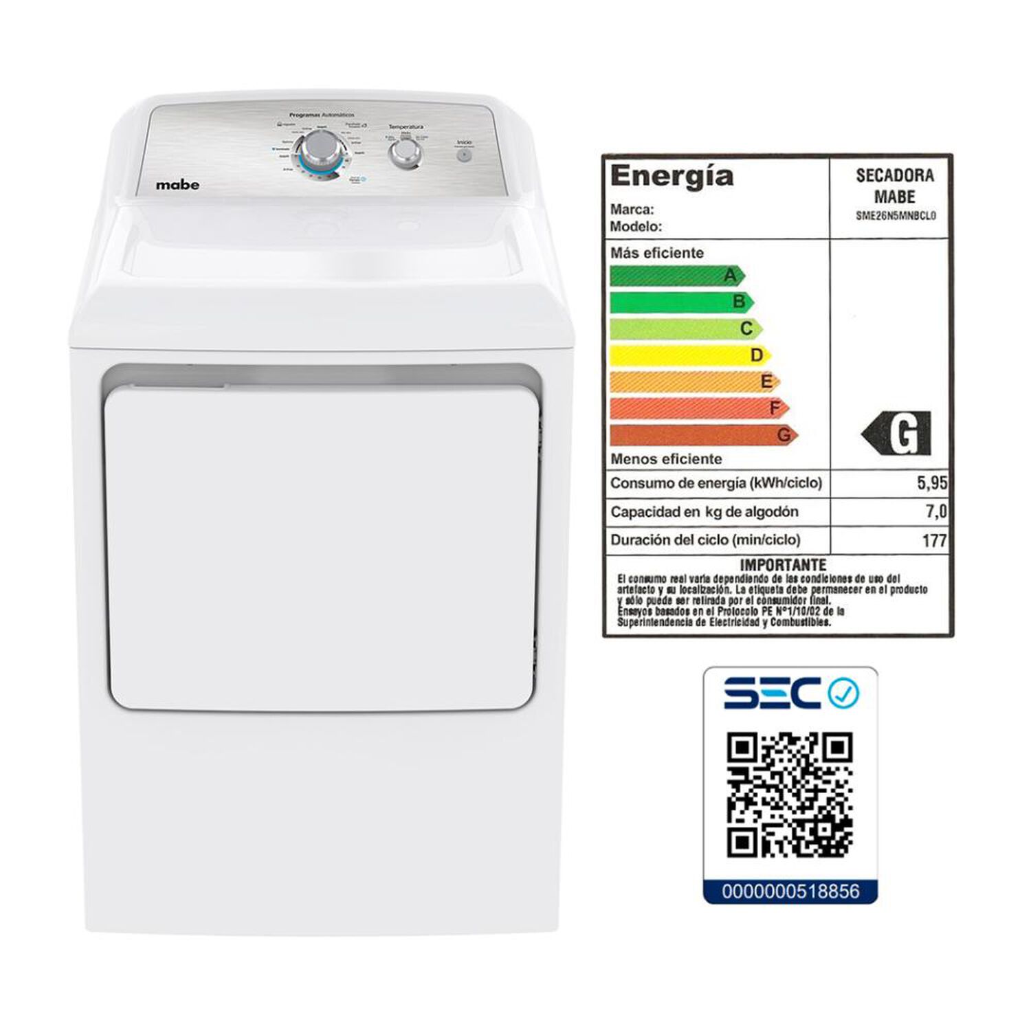 Secadora Mabe Sme26n5mnbcl0 / / 20 Kg image number 10.0