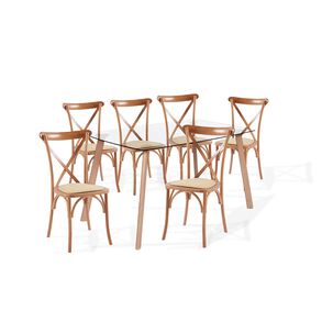 Comedor Mesa De Vidrio N&oacute;rdica 140x90 Cm + 6 Sillas Crossback Madera