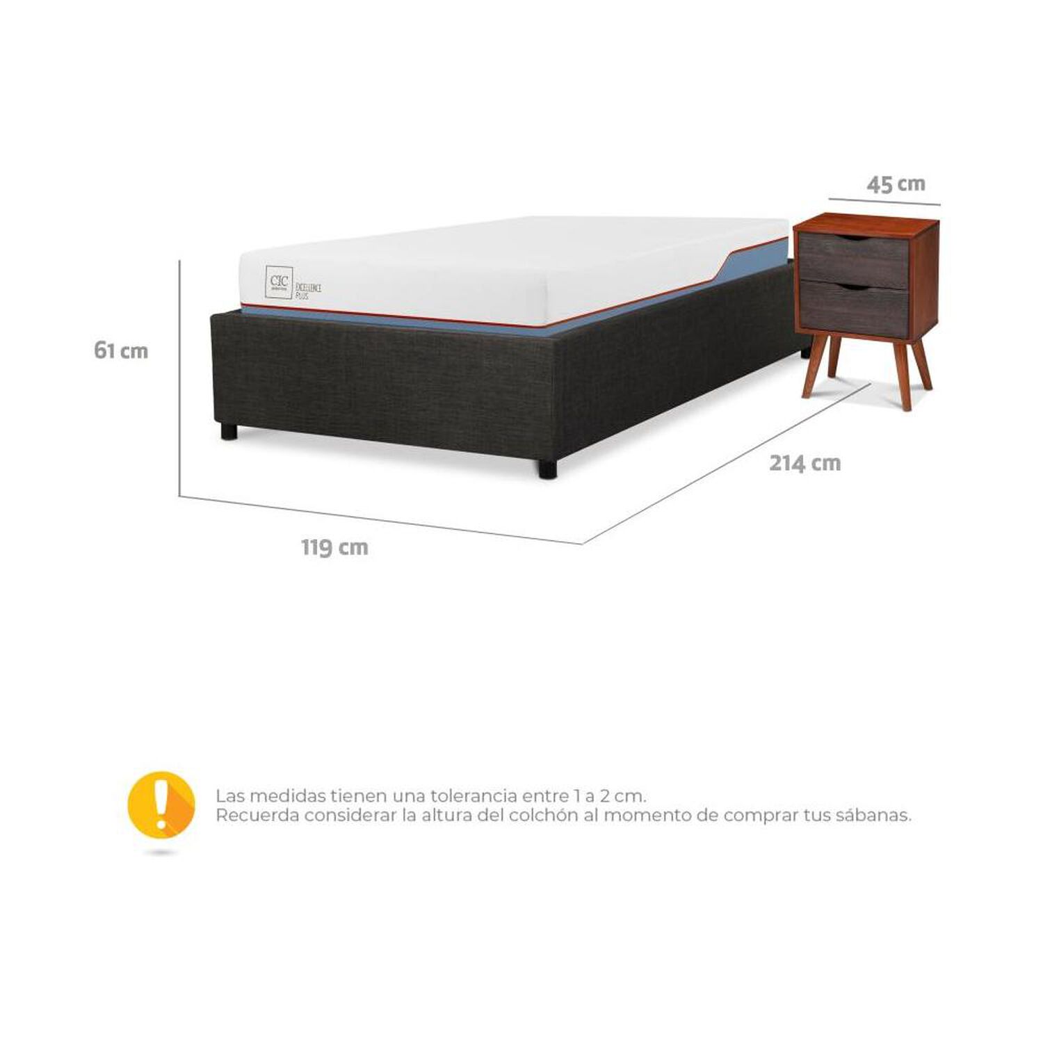 Cama Ba&uacute;l Cic Excellence Plus / 1.5 Plazas / Base Normal + Velador image number 5.0