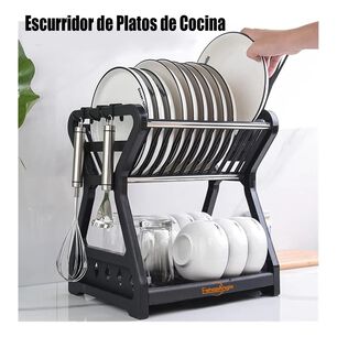 Escurridor Platos 2 Niveles Pl&aacute;stico Negro Organizador Cocina