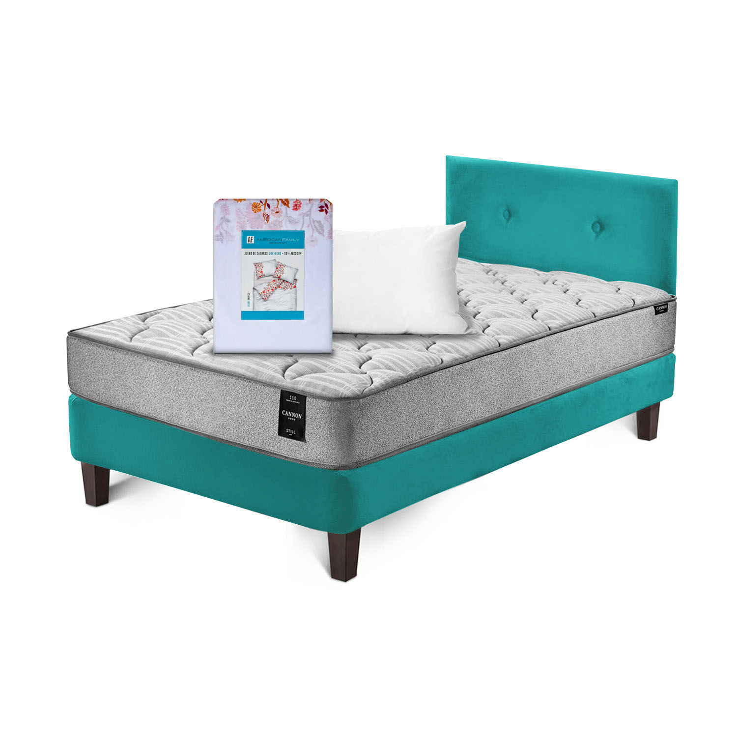 Combo Cama Cannon 1 1/2 Plaza Textil + Respaldo Tela Tuequesa image number 1.0