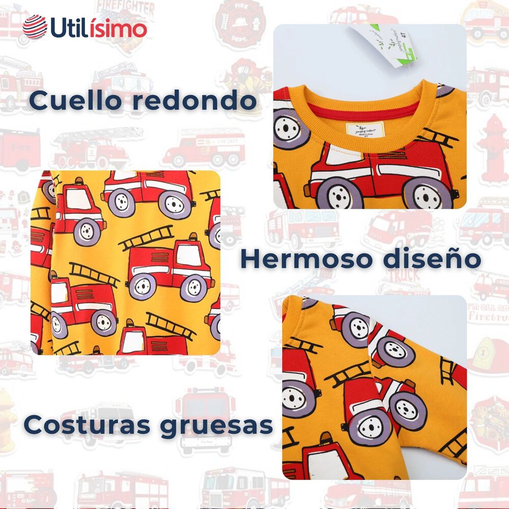 Poler&oacute;n Ni&ntilde;o Manga Larga 100% Algod&oacute;n Amarillo Bomberos image number 3.0