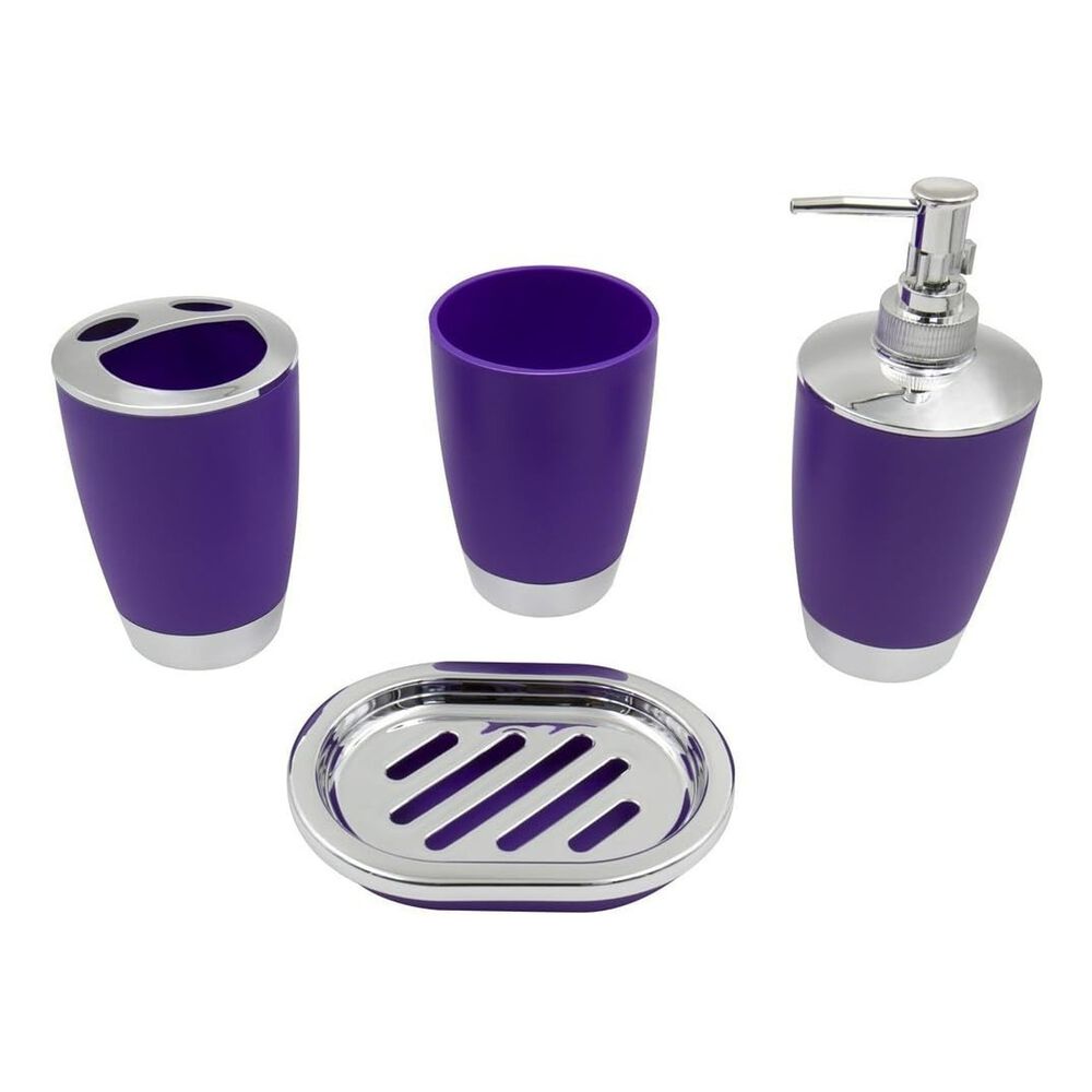 Set Accesorios Baño 4 Piezas Morado Vaso Jabón Cepillos image number 2.0