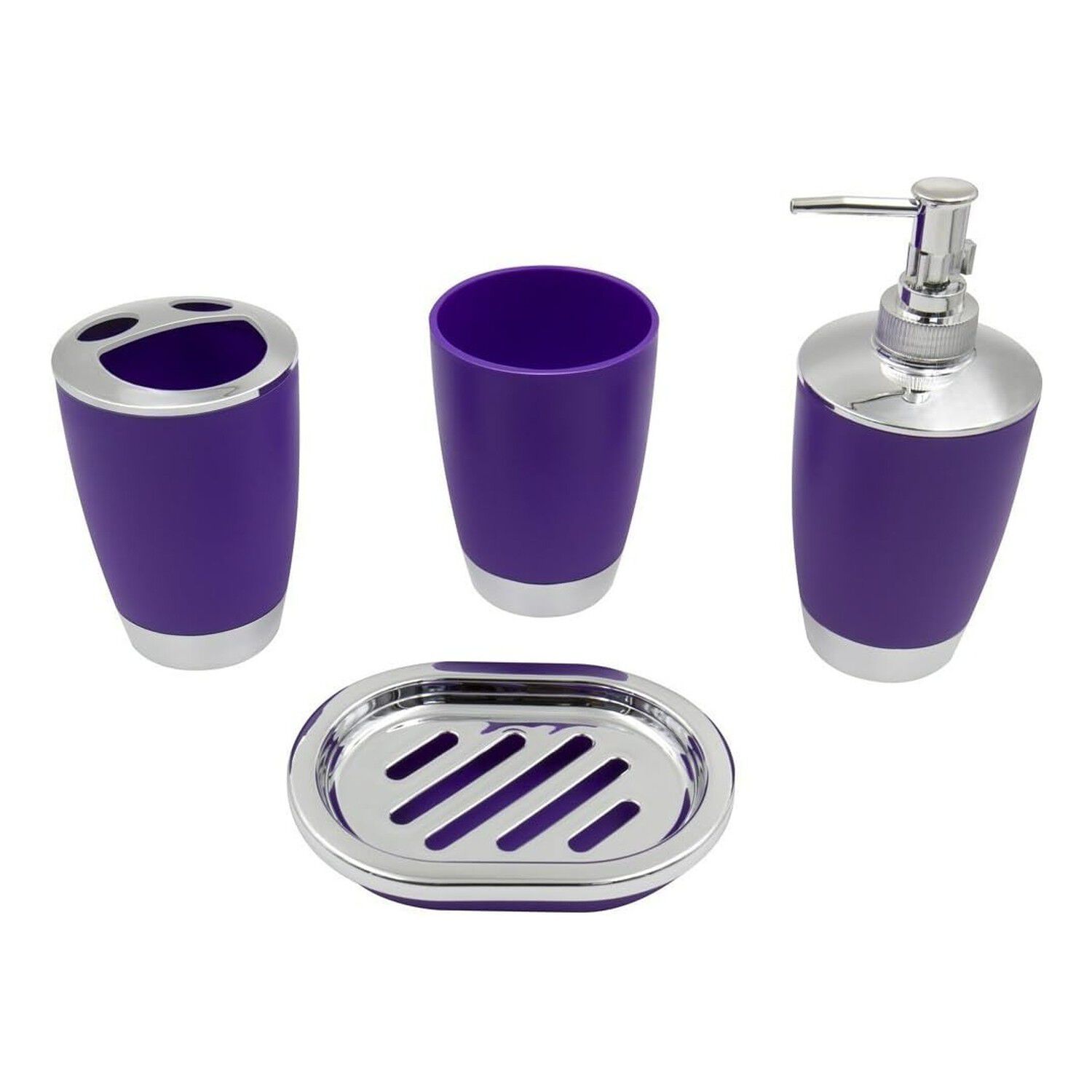 Set Accesorios Ba&ntilde;o 4 Piezas Morado Vaso Jab&oacute;n Cepillos image number 2.0