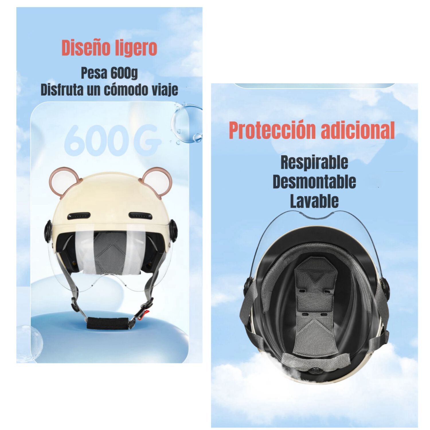 Casco Bicicleta Regulable Con Mica Para Ni&ntilde;os Crema image number 5.0