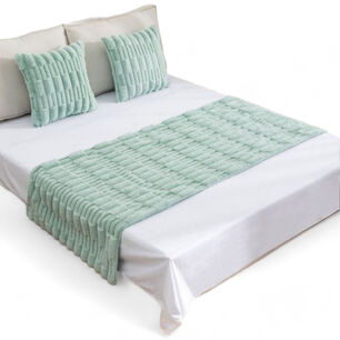 Piecera Texturizada Peludita De 2 Plazas O King Medida 70cm X 210cm Mas 2 Fundas Color Menta