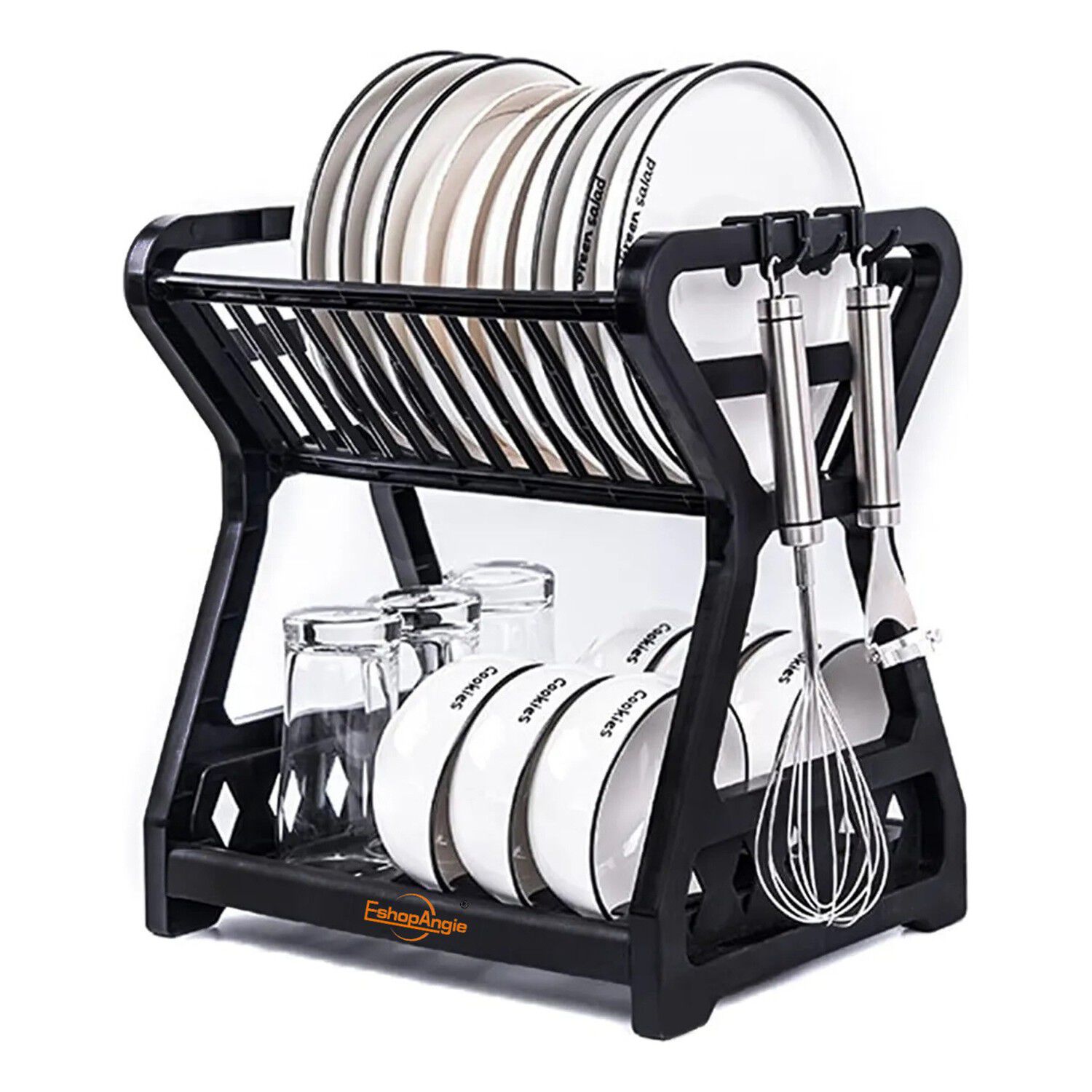 Escurridor Platos 2 Niveles Pl&aacute;stico Negro Organizador Cocina image number 0.0