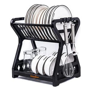 Escurridor Platos 2 Niveles Plástico Negro Organizador Cocina