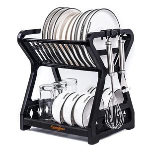 Escurridor Platos 2 Niveles Pl&aacute;stico Negro Organizador Cocina
