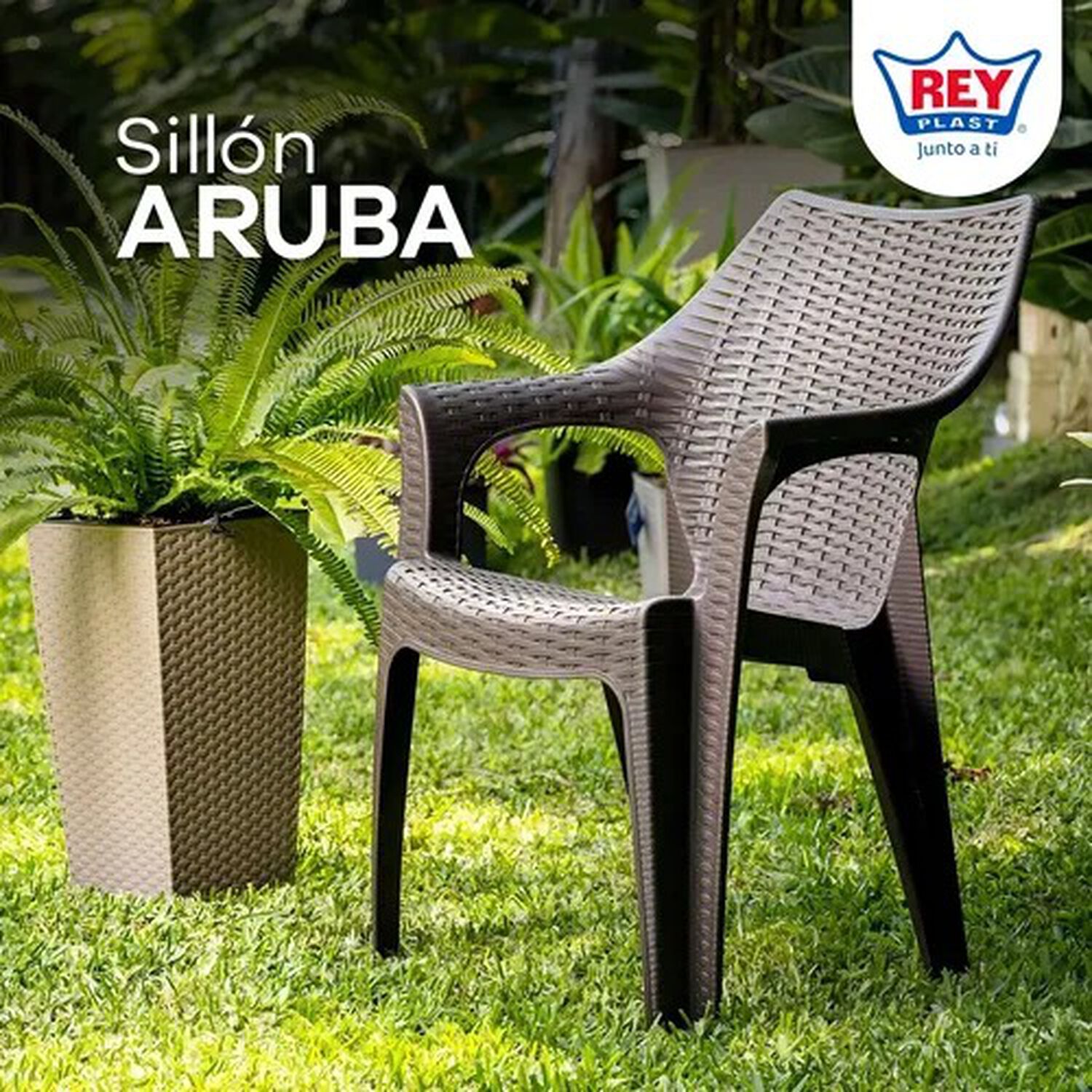 Silla Aruba Modelo Rattan Amplia Con Brazos Color De La Estructura De La Silla Caf&eacute; image number 2.0