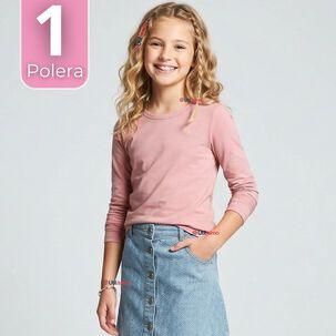 Camiseta Polera Bamb&uacute; Cuello Redondo Rosado Claro Primera Capa Manga Larga Ni&ntilde;a