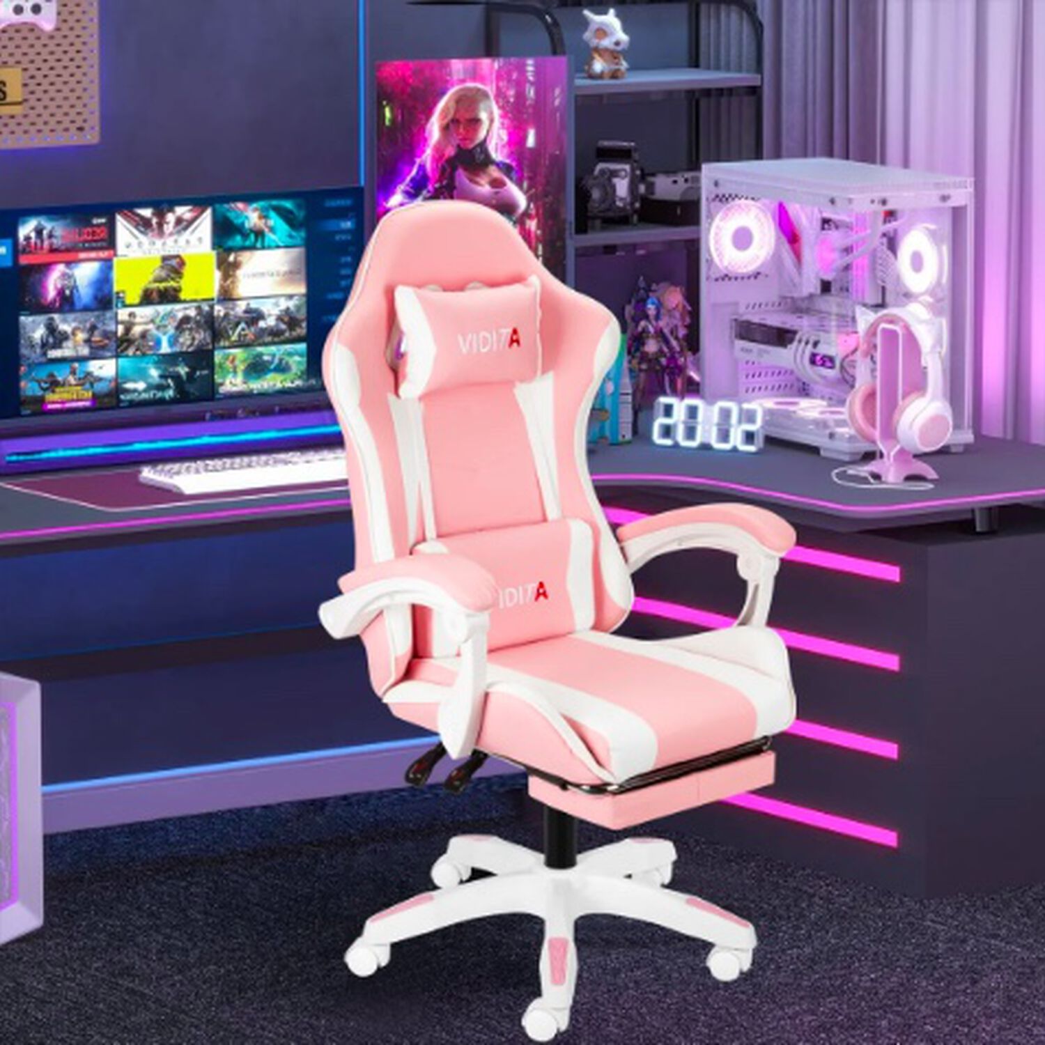 Silla Gamer Ergon&oacute;mica Rosa image number 4.0