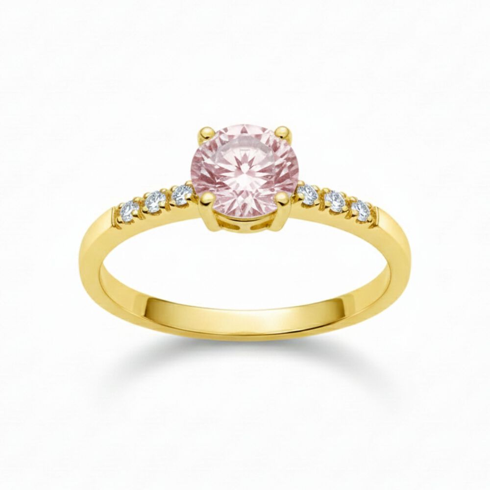 Anillo Solitario Princesa Oro 18k Con Cristal Central 5mm Rosada image number 0.0