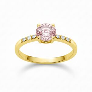 Anillo Solitario Princesa Oro 18k Con Cristal Central 5mm Rosada
