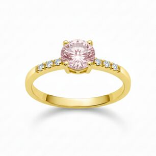 Anillo Solitario Princesa Oro 18k Con Cristal Central 5mm Rosada
