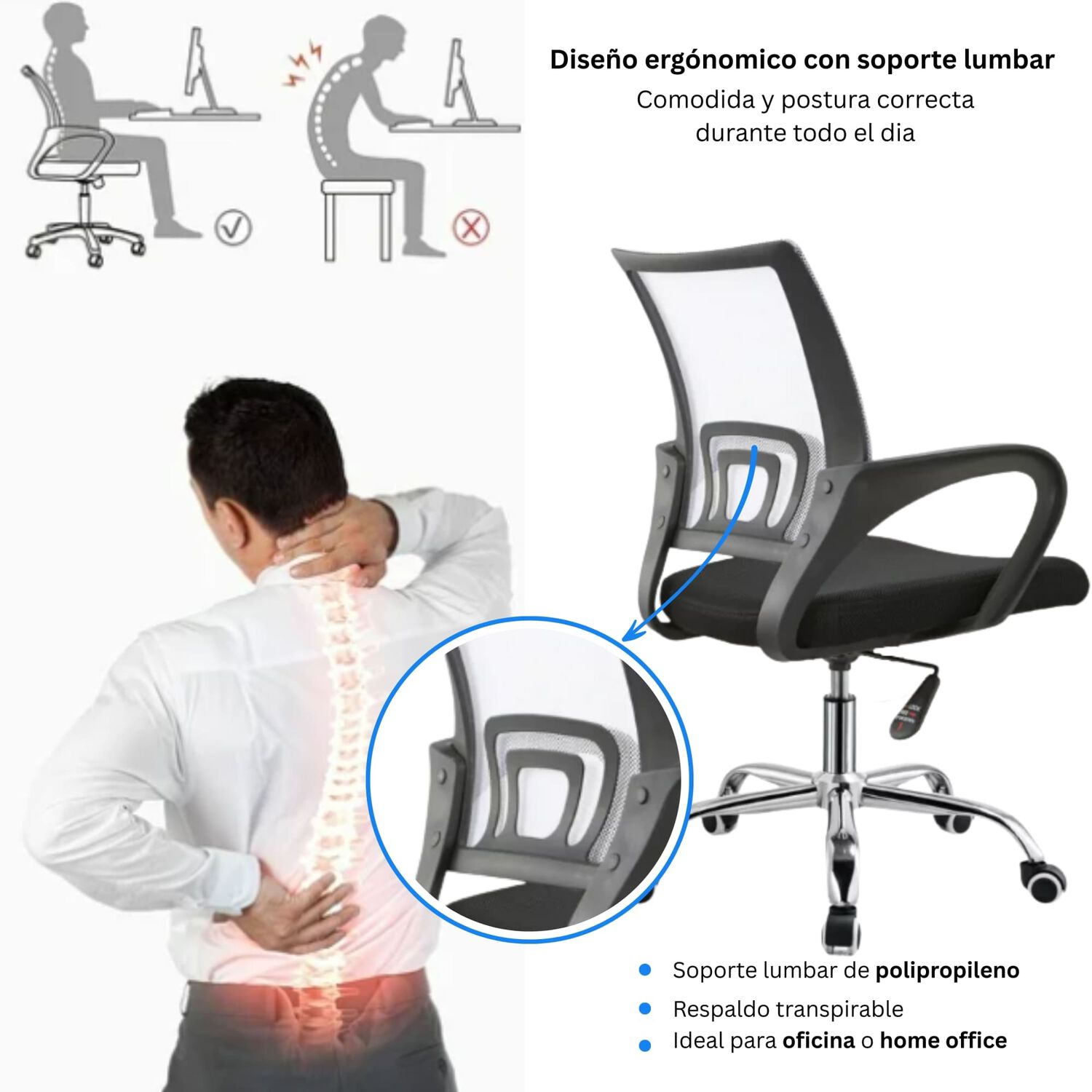 Silla Ejecutiva Ergon&oacute;mica Nueva York - Respaldo De Malla Blanca, Comodidad Y Estilo Para Tu Oficina image number 2.0
