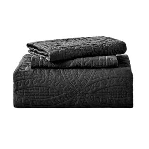 Cubrecama Quilt Reversible Queen 228x228 Cm M&aacute;s Fundas Almohada Negro